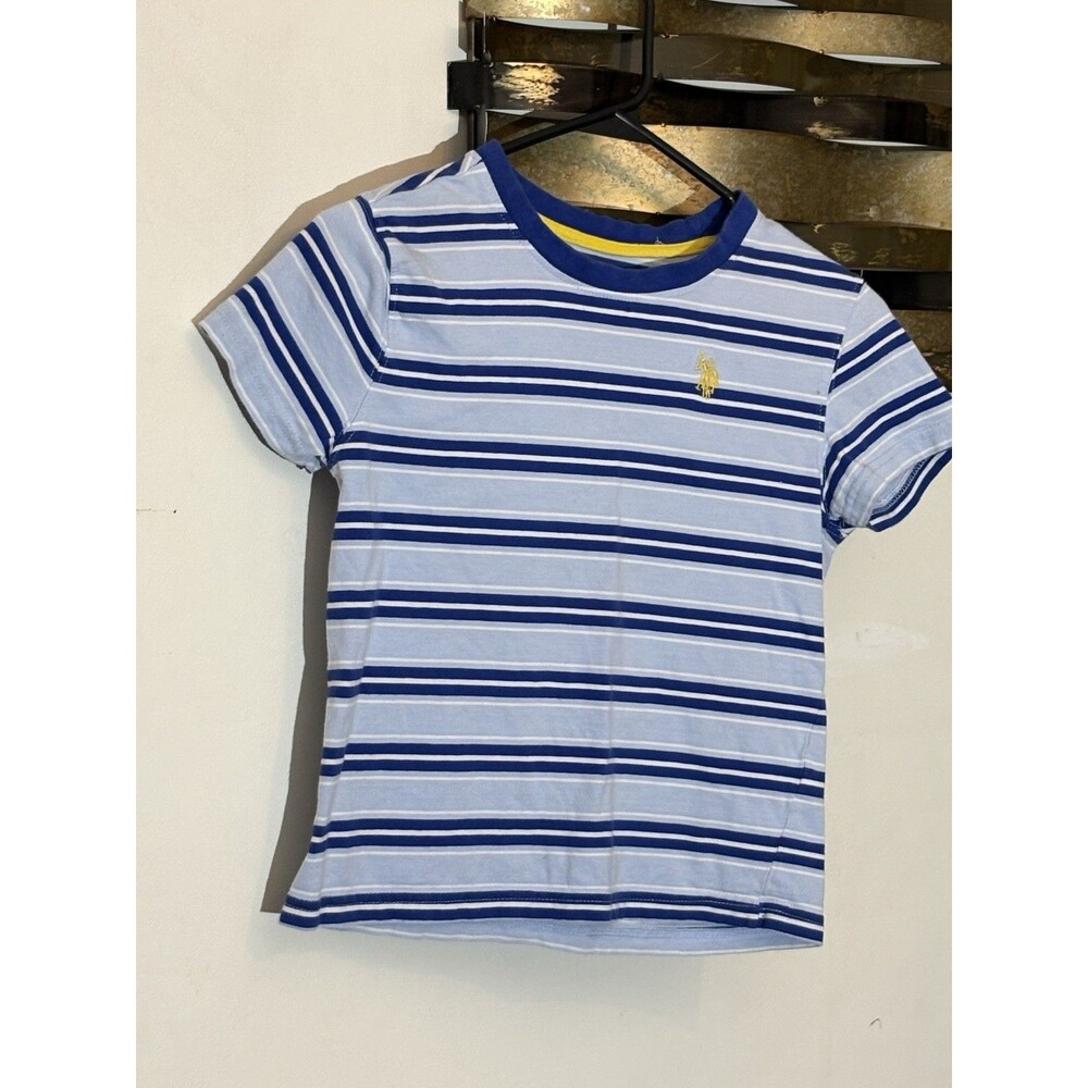 U.S. Polo Assn Striped Short Sleeve T-Shirt Blue Gray Boys Size Medium Blue A12